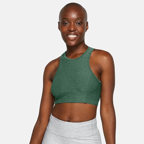 Outdoor Voices Bra Green Athena Crop Top Sports Bra Size Small High Neckline - Picture 1 of 6